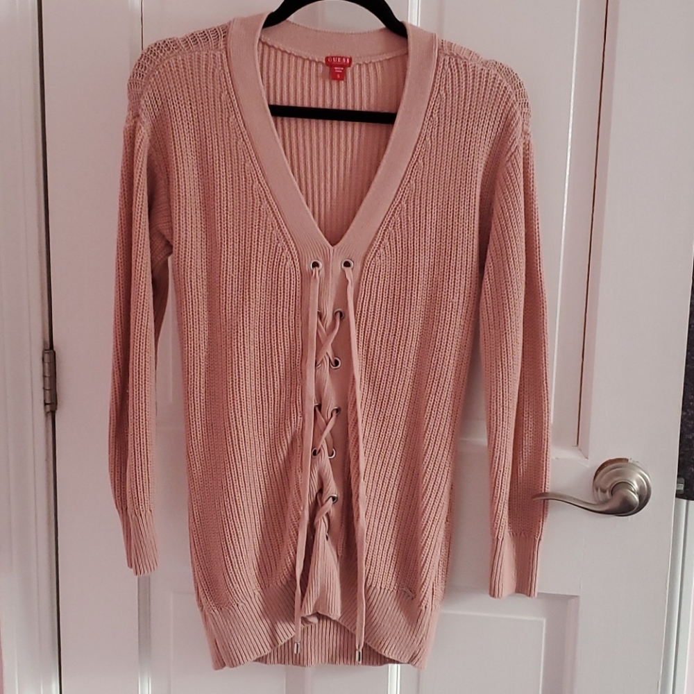 GUESS Light pink lace-up sweater
